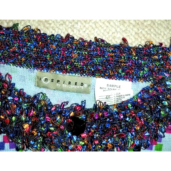 Womens Sweater-BELLEPOINTE-blue/multicolor patterned linen/rayon cardigan ls-S/M - Picture 4 of 4